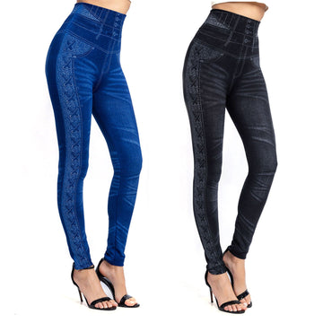 Jeans legging met veterprint